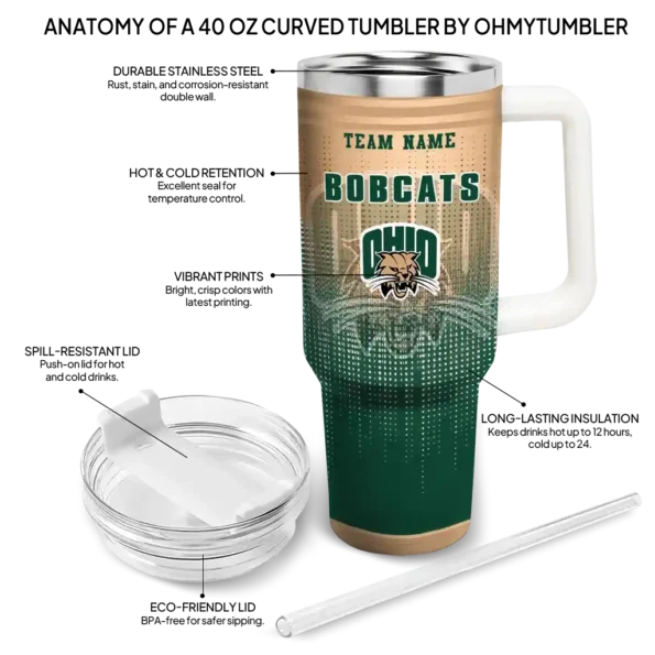 customized ohio bobcats gradient dots green curved tumbler new arrival.webp