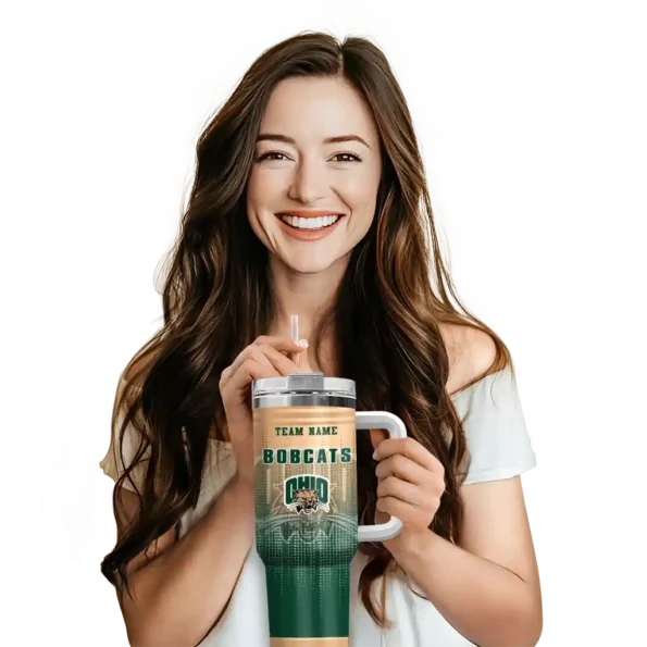 customized ohio bobcats gradient dots green curved tumbler premium grade.webp