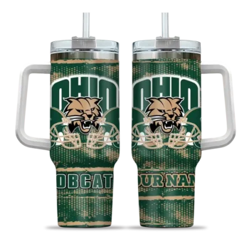 customized ohio bobcats honey streaks green curved tumbler best selling.webp
