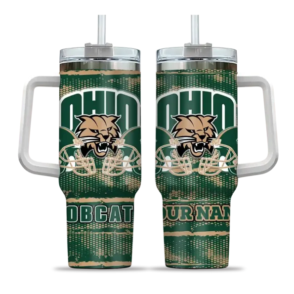 customized ohio bobcats honey streaks green curved tumbler best selling.webp