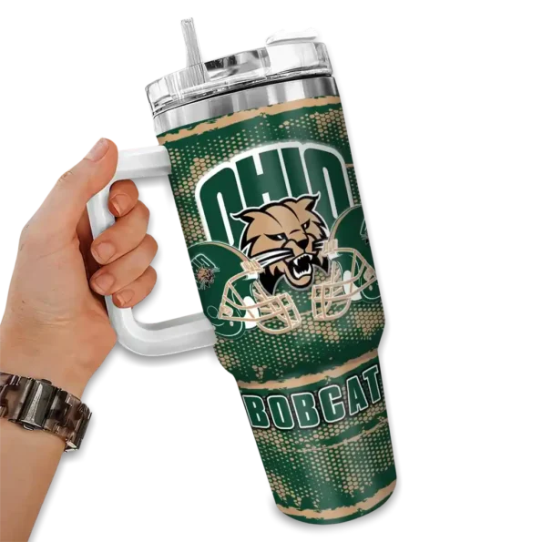 customized ohio bobcats honey streaks green curved tumbler fashion forward.webp