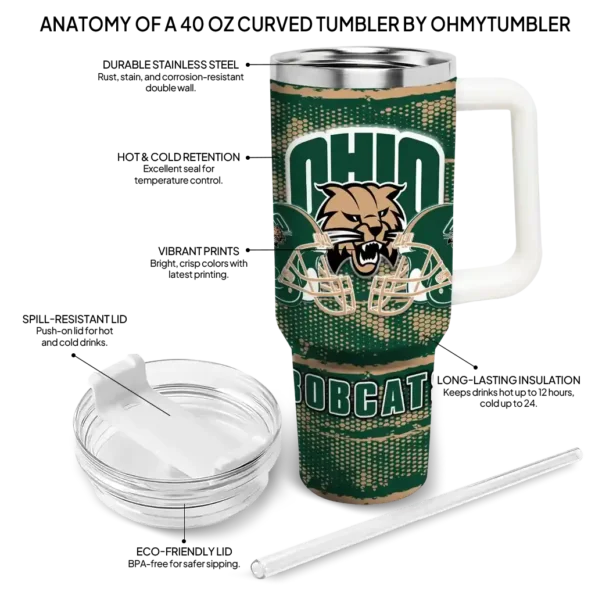 customized ohio bobcats honey streaks green curved tumbler new arrival.webp