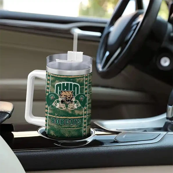 customized ohio bobcats honey streaks green curved tumbler trendy.webp