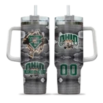 customized ohio bobcats superman shield green gray curved tumbler best selling.webp