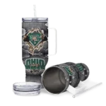 customized ohio bobcats superman shield green gray curved tumbler best selling.webp