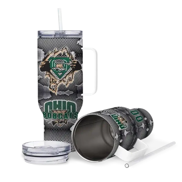 customized ohio bobcats superman shield green gray curved tumbler high quality.webp