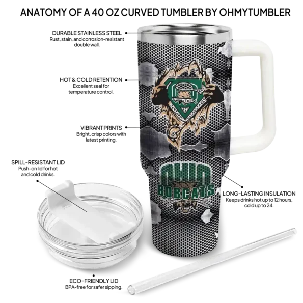 customized ohio bobcats superman shield green gray curved tumbler new arrival.webp