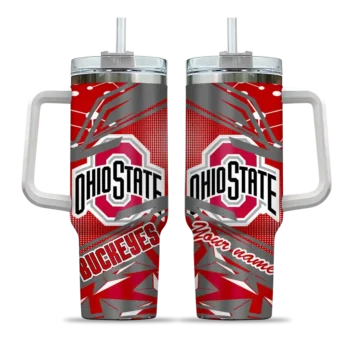 customized ohio state buckeyes abstract paths scarlet curved tumbler best selling.webp
