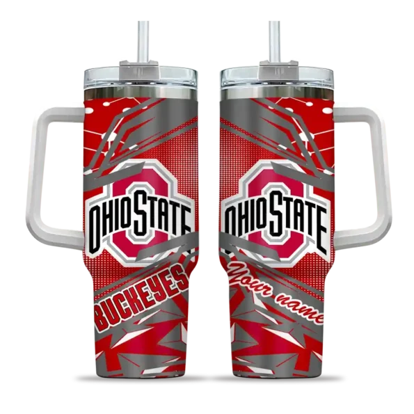 customized ohio state buckeyes abstract paths scarlet curved tumbler best selling.webp