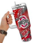 customized ohio state buckeyes abstract paths scarlet curved tumbler best selling.webp