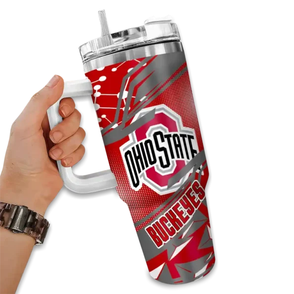 customized ohio state buckeyes abstract paths scarlet curved tumbler fashion forward.webp