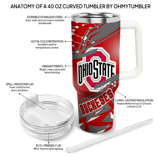 customized ohio state buckeyes abstract paths scarlet curved tumbler new arrival.webp