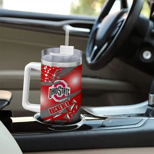 customized ohio state buckeyes abstract paths scarlet curved tumbler trendy.webp