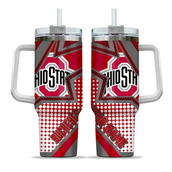 customized ohio state buckeyes arrow burst scarlet curved tumbler best selling.webp