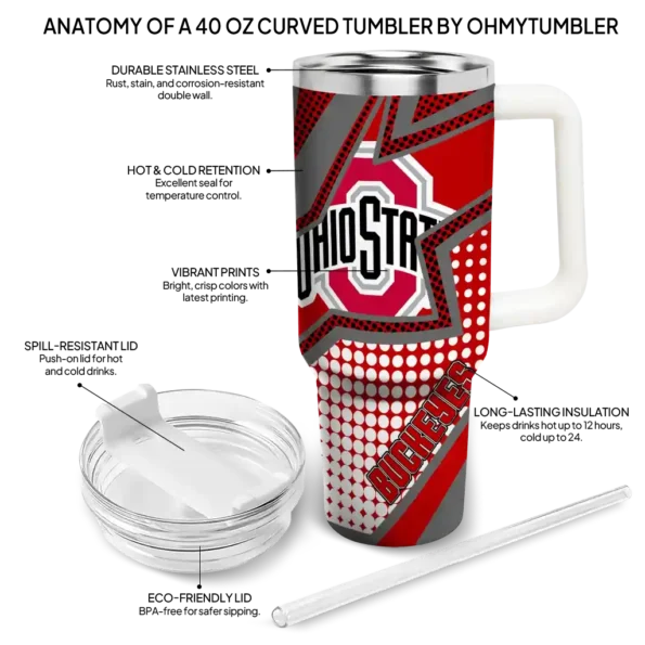 customized ohio state buckeyes arrow burst scarlet curved tumbler new arrival.webp