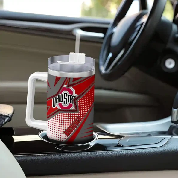 customized ohio state buckeyes arrow burst scarlet curved tumbler trendy.webp