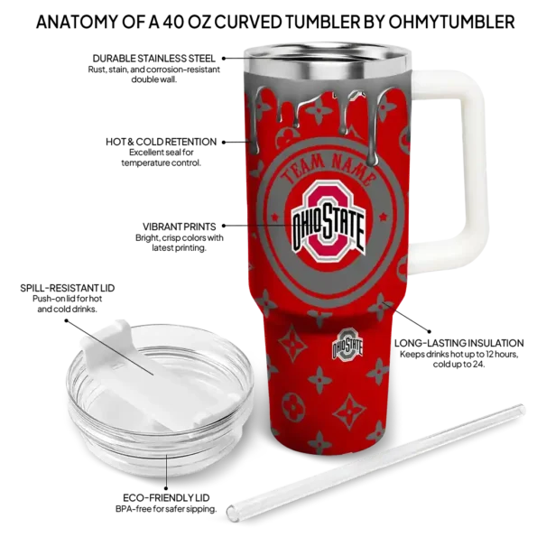 customized ohio state buckeyes bullseye drips scarlet curved tumbler new arrival.webp