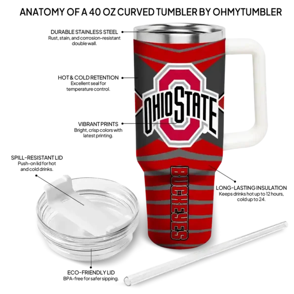 customized ohio state buckeyes chevron layers scarlet curved tumbler new arrival.webp