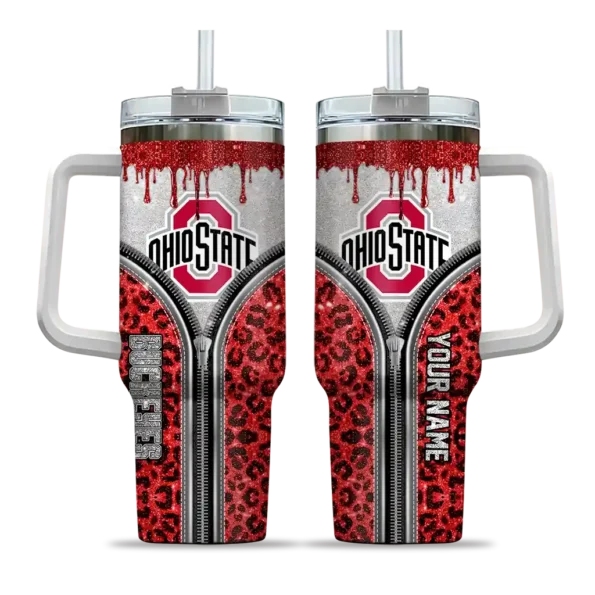 customized ohio state buckeyes leopard zipper scarlet curved tumbler best selling.webp