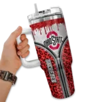 customized ohio state buckeyes leopard zipper scarlet curved tumbler best selling.webp
