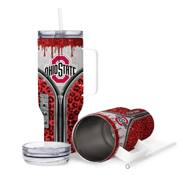 customized ohio state buckeyes leopard zipper scarlet curved tumbler high quality.webp