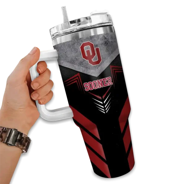 customized oklahoma sooners arrow armor crimson black curved tumbler fashion forward.webp