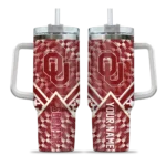 customized oklahoma sooners chevron angle crimson curved tumbler best selling.webp