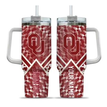 customized oklahoma sooners chevron angle crimson curved tumbler best selling.webp