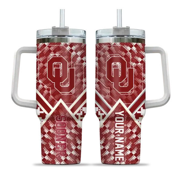 customized oklahoma sooners chevron angle crimson curved tumbler best selling.webp
