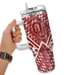 customized oklahoma sooners chevron angle crimson curved tumbler best selling.webp