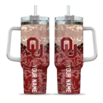 customized oklahoma sooners chevron stripe crimson curved tumbler best selling.webp