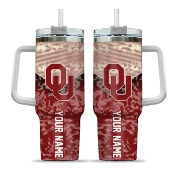 customized oklahoma sooners chevron stripe crimson curved tumbler best selling.webp