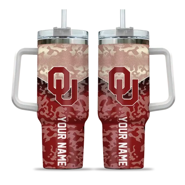 customized oklahoma sooners chevron stripe crimson curved tumbler best selling.webp