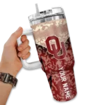 customized oklahoma sooners chevron stripe crimson curved tumbler best selling.webp