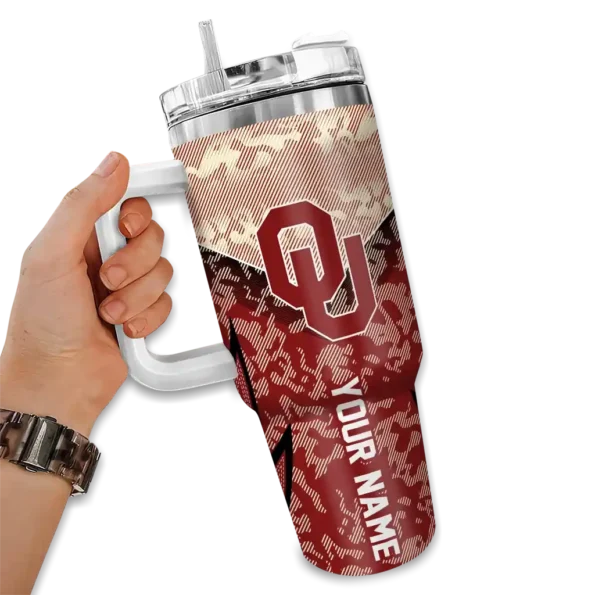 customized oklahoma sooners chevron stripe crimson curved tumbler fashion forward.webp