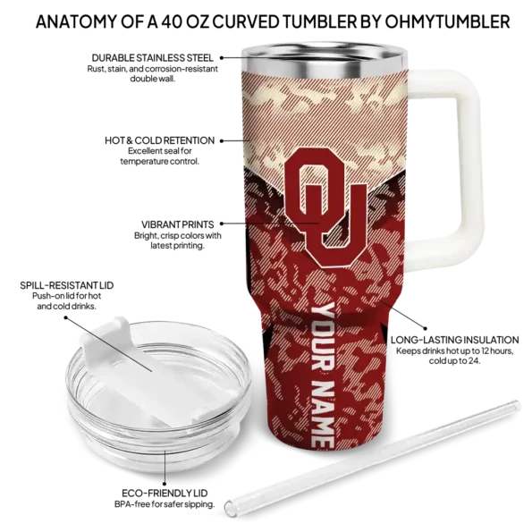 customized oklahoma sooners chevron stripe crimson curved tumbler new arrival.webp