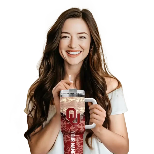 customized oklahoma sooners chevron stripe crimson curved tumbler premium grade.webp