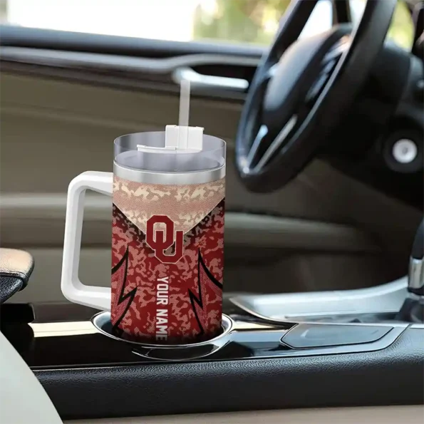 customized oklahoma sooners chevron stripe crimson curved tumbler trendy.webp