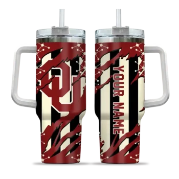 customized oklahoma sooners claw cut crimson black curved tumbler best selling.webp