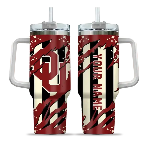 customized oklahoma sooners claw cut crimson black curved tumbler best selling.webp