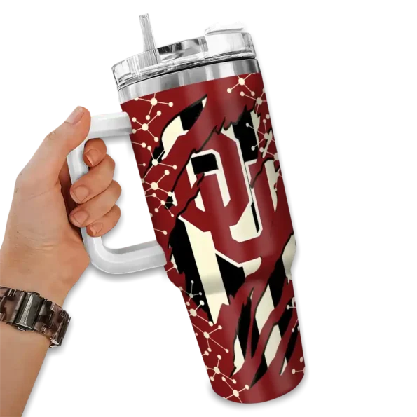 customized oklahoma sooners claw cut crimson black curved tumbler fashion forward.webp