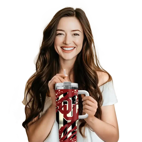 customized oklahoma sooners claw cut crimson black curved tumbler premium grade.webp