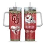 customized oklahoma sooners heart helmet motif crimson curved tumbler best selling.webp