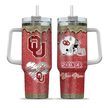 customized oklahoma sooners heart helmet motif crimson curved tumbler best selling.webp