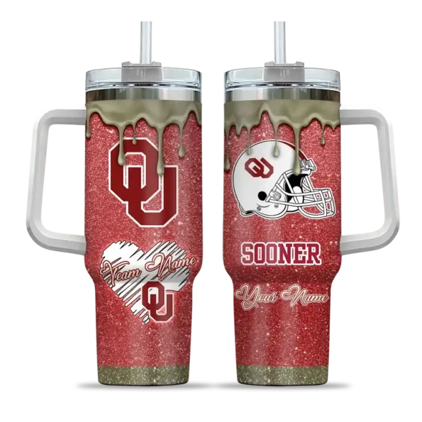 customized oklahoma sooners heart helmet motif crimson curved tumbler best selling.webp