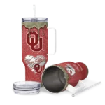 customized oklahoma sooners heart helmet motif crimson curved tumbler best selling.webp