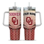 customized oklahoma sooners hex texture crimson curved tumbler best selling.webp