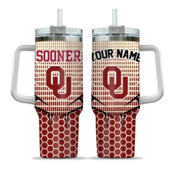 customized oklahoma sooners hex texture crimson curved tumbler best selling.webp