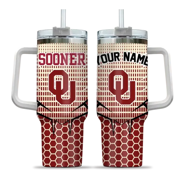 customized oklahoma sooners hex texture crimson curved tumbler best selling.webp
