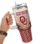 customized oklahoma sooners hex texture crimson curved tumbler best selling.webp